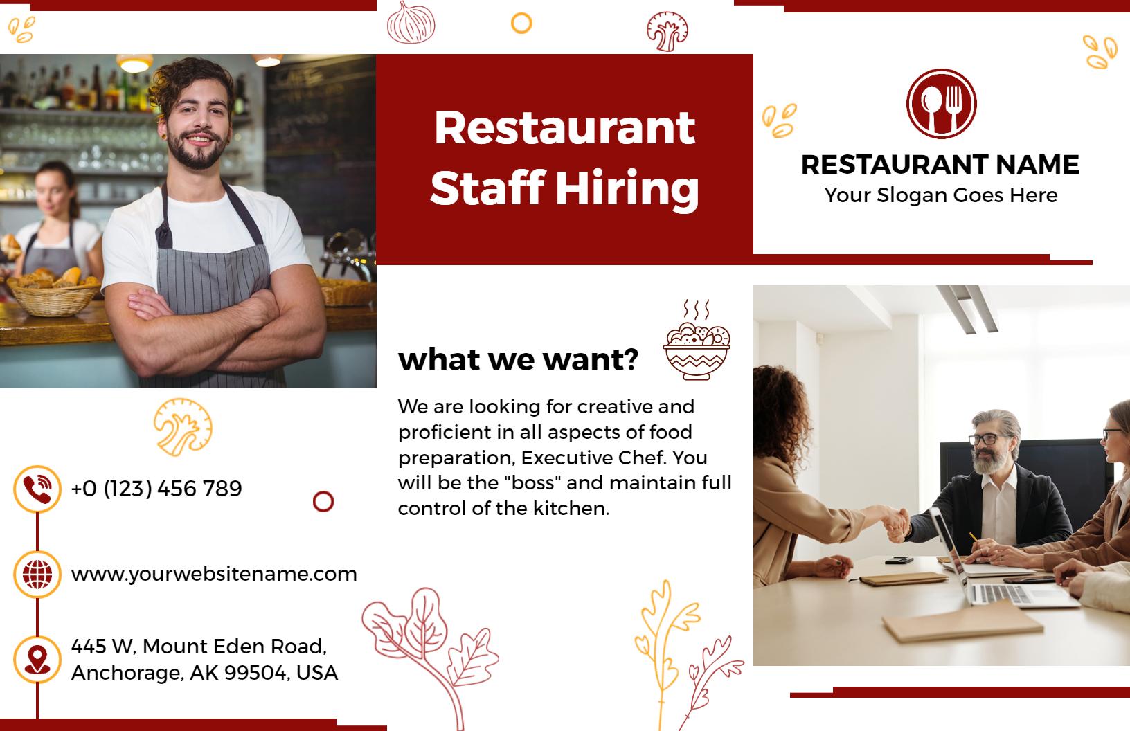 Restaurant Staff Hiring Creative Culinary Team Brochure Template