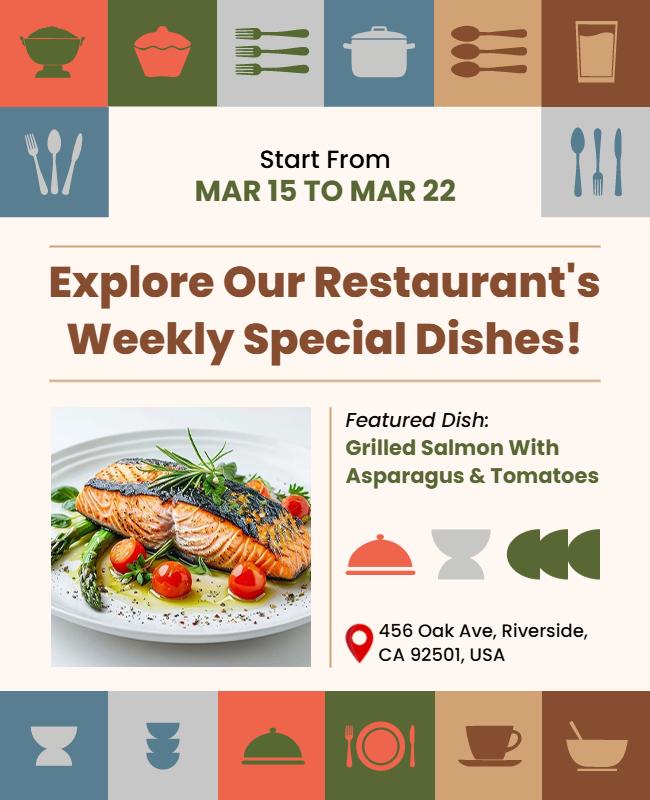 Restaurant Weekly Special Dishes Promotional Flyer Template