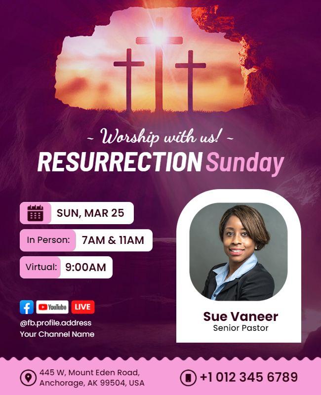 Vibrant Pink Resurrection Sunday Worship Service Flyer Template