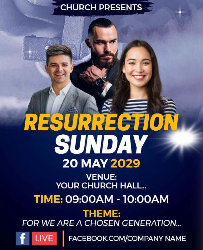 Vibrant Blue Resurrection Sunday Church Event Flyer Template