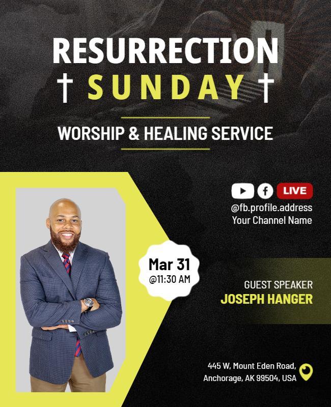 Bold Yellow Resurrection Sunday Worship Service Flyer Template