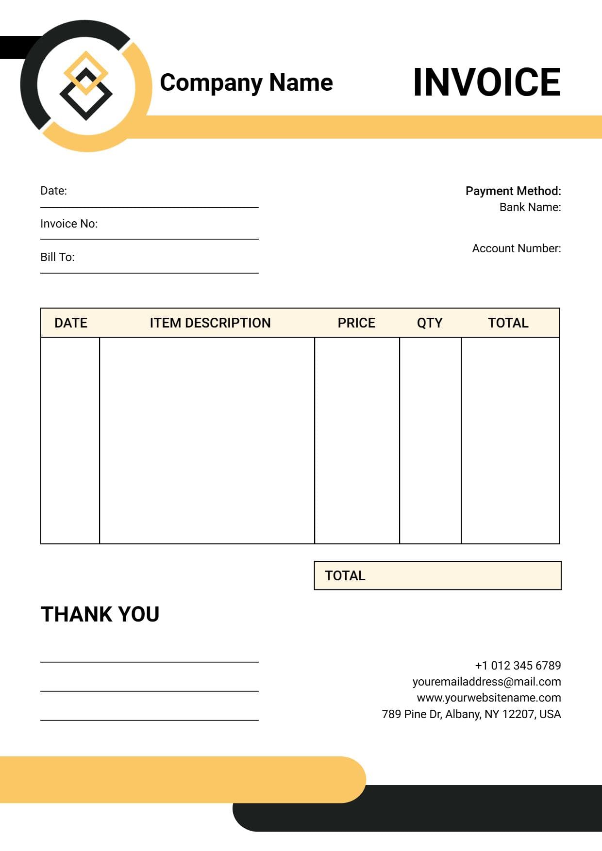 Retail Product Purchase Sales Blank Invoice Template