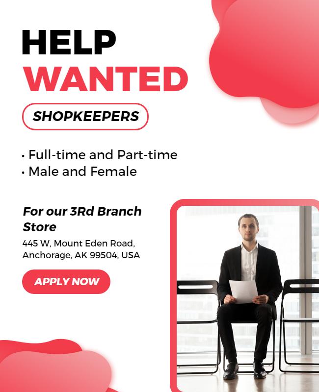 Retail Shopkeeper Hiring Announcement Flyer Template