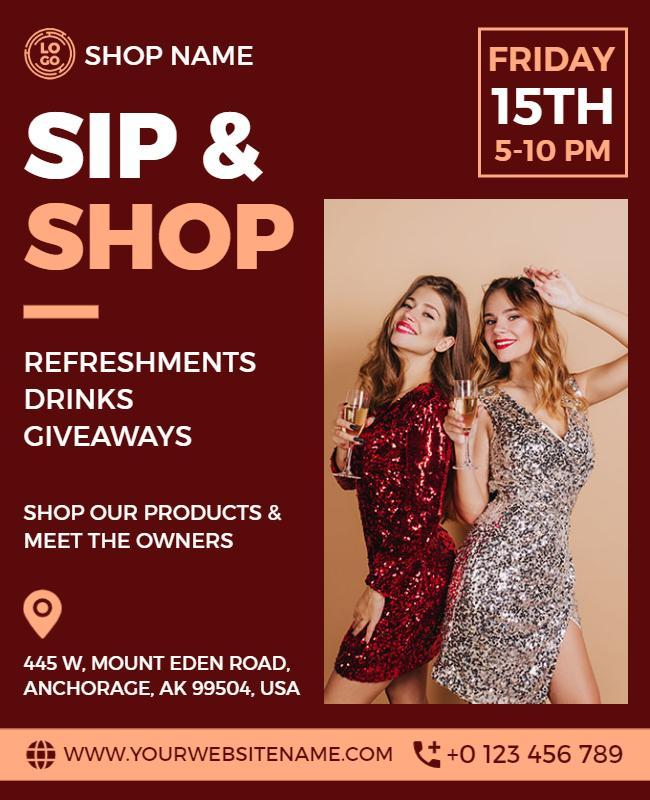 Retail Sip and Shop Event Flyer Template