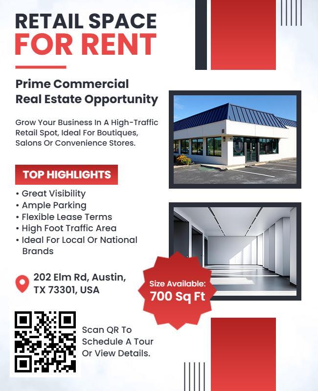 Retail Space Rental Commercial Real Estate Advertisement Flyer Template