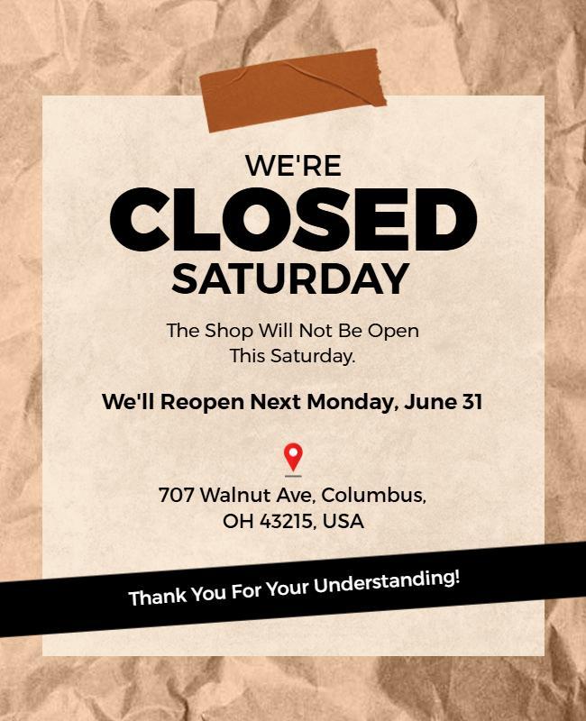 Retail Store Closed Saturday Flyer Template