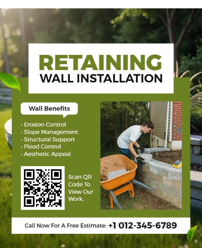 Retaining Wall Installation & Landscaping Services Flyer Template