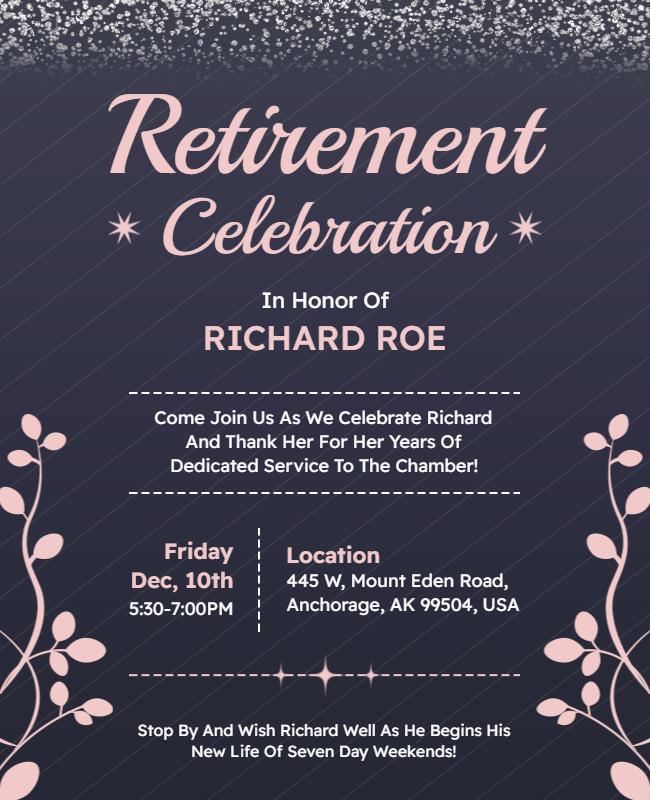 Elegant Pink Floral Retirement Celebration Flyer Template