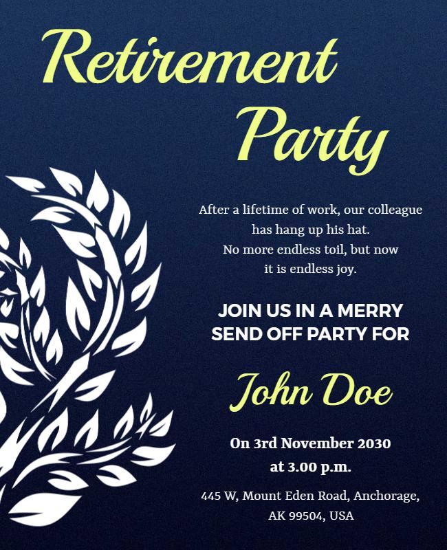 Retirement Celebration Party Invitation Flyer Template