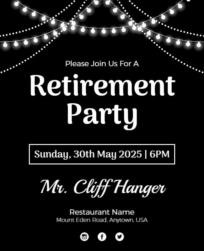 Elegant Black and White Retirement Party Celebration Flyer Template