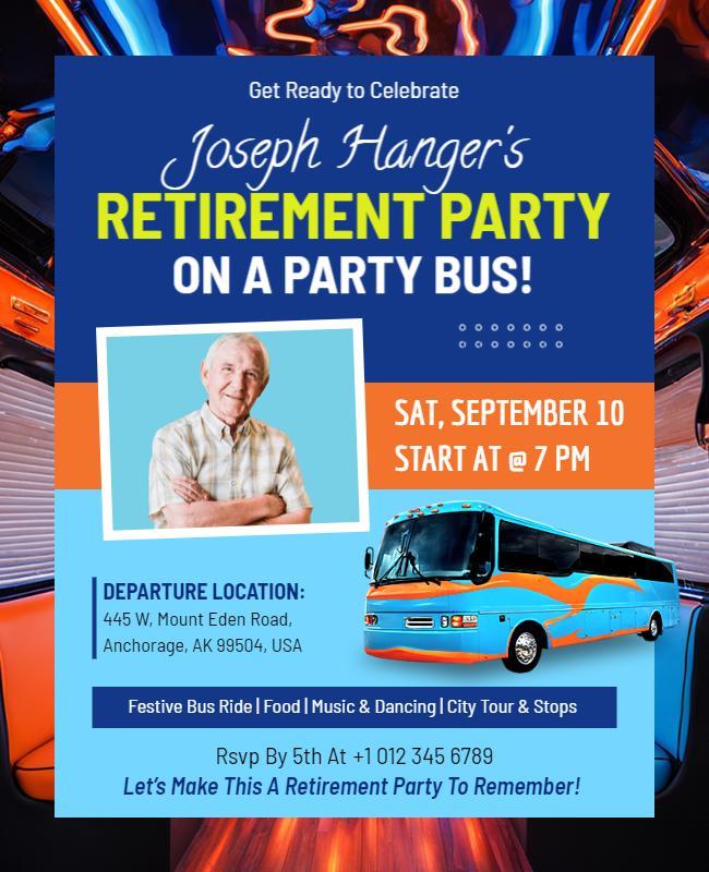 Retirement Party Bus Celebration Flyer Template