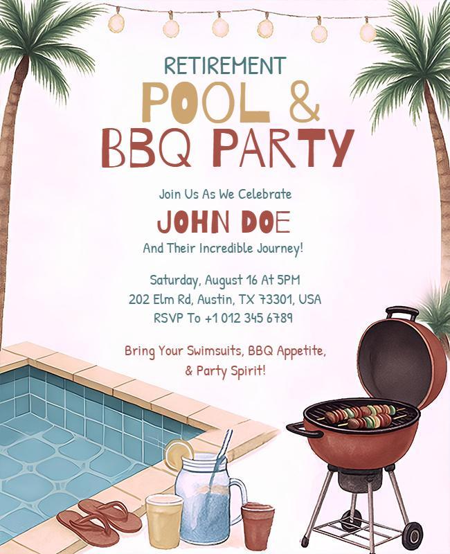 Retirement Pool and BBQ Party Celebration Flyer Template