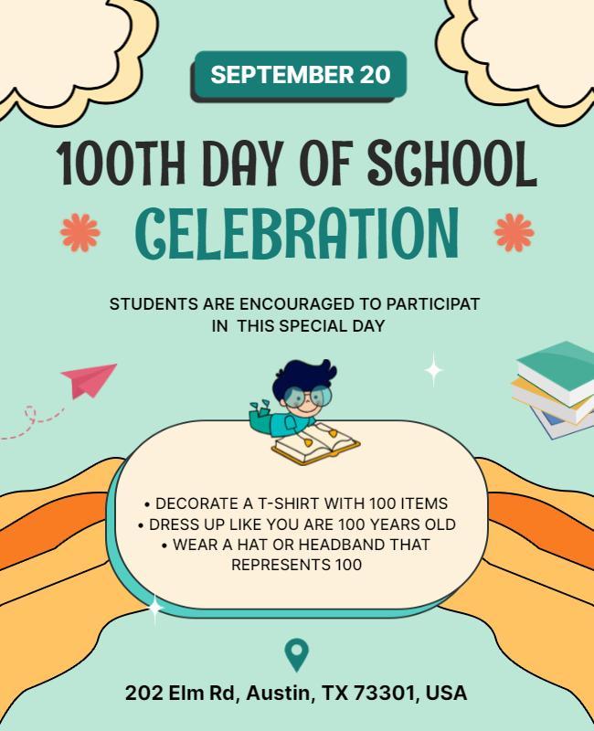 Retro 100th Day of School Celebration Flyer Template