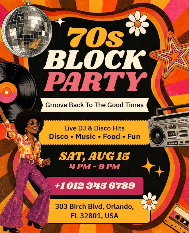Retro 70s Block Party Celebration Poster Template