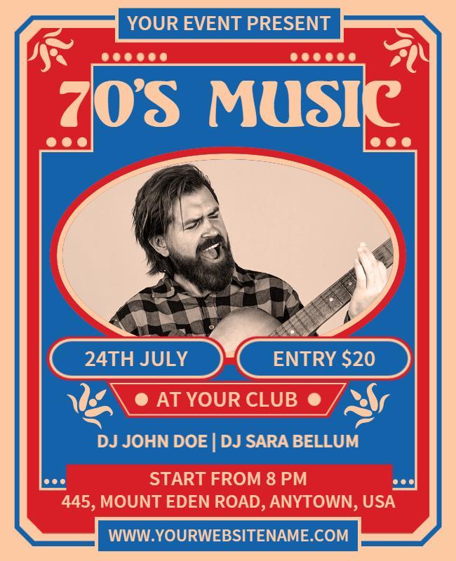 Retro 70's Music Night with Live Performances Poster Template