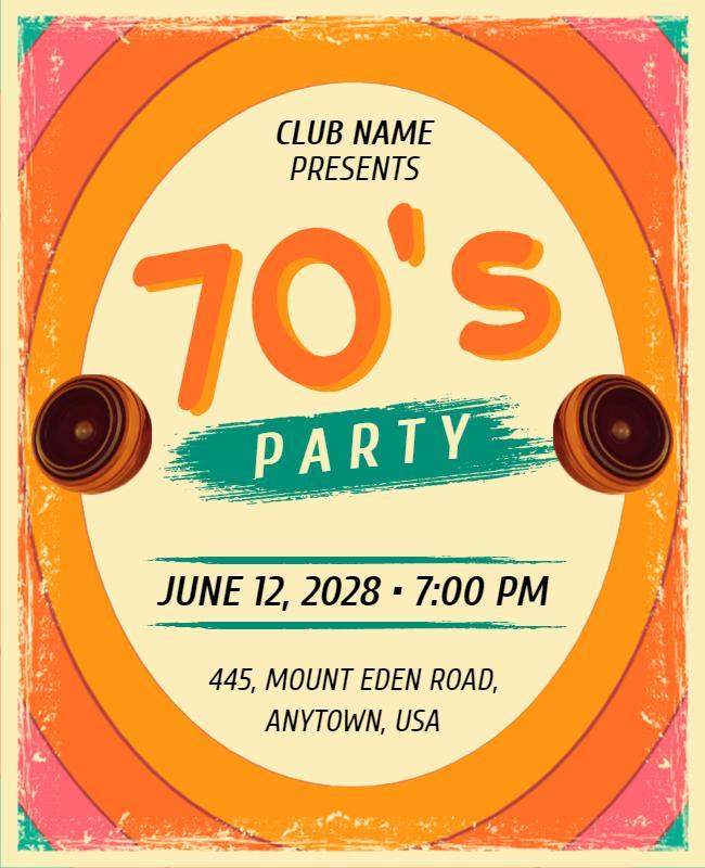 Retro 70s Themed Party Invite Flyer Template