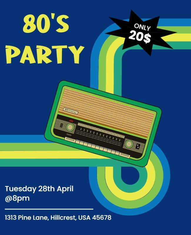 Retro 80's Themed Party with Colorful Design Flyer Template