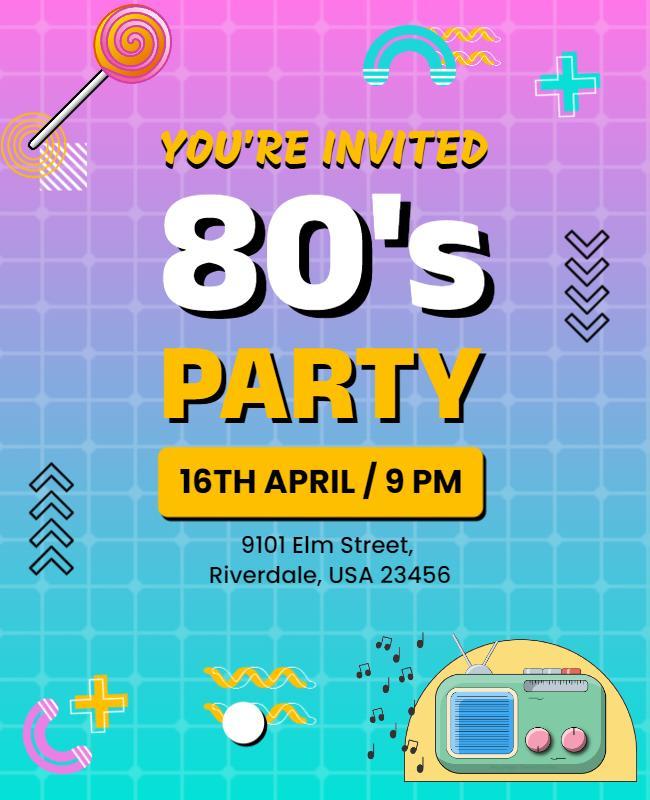 Retro 80s Theme Party Invitation Flyer Template