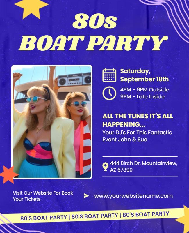 Retro 80s Themed Boat Party Flyer Template