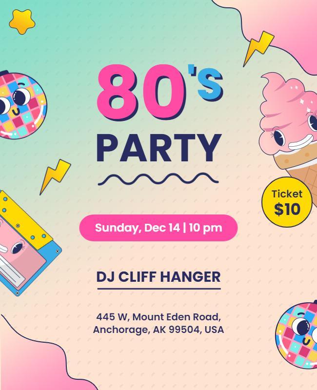 Colorful 80's Retro Party with Fun Icons Flyer Template