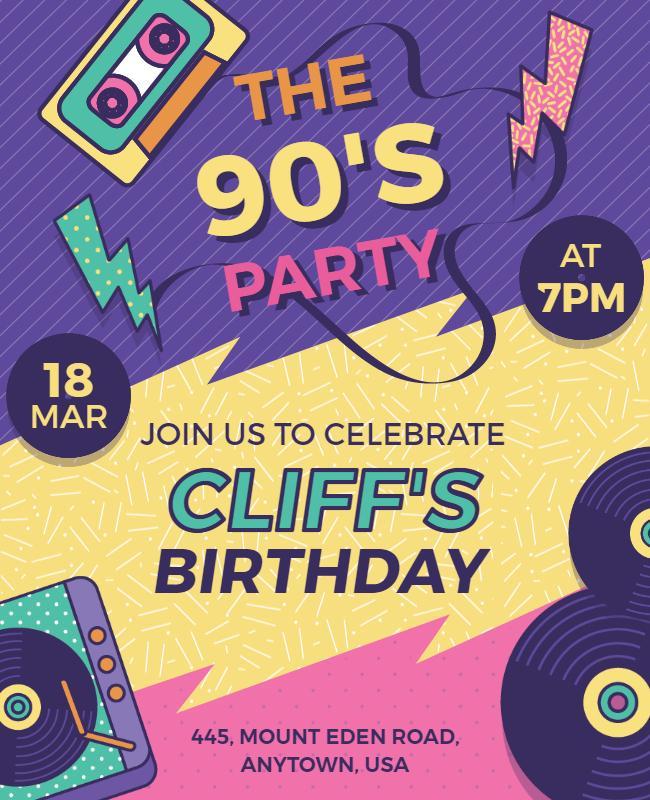 Retro 90s Birthday Party Celebration Flyer Template