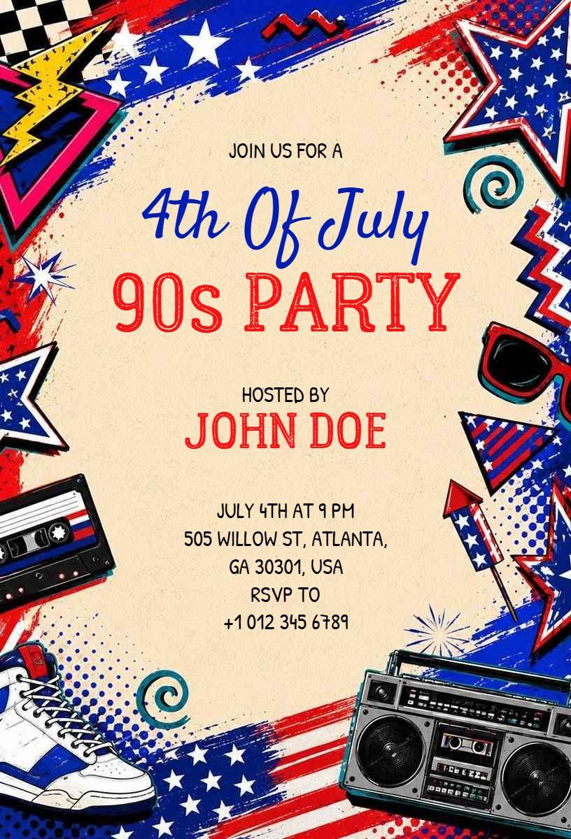 Retro 90s Independence Day Celebration Invitation Template