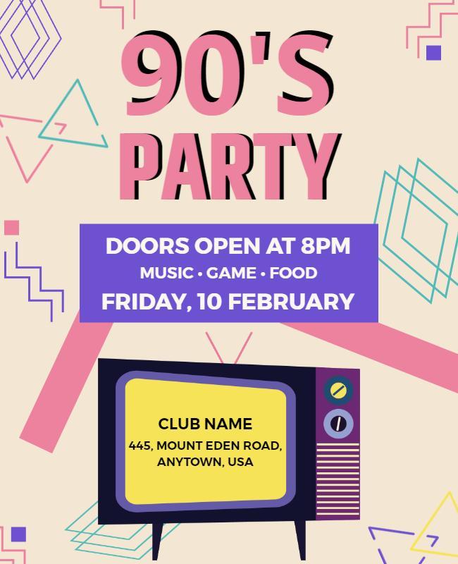 Retro 90s Party Event Flyer Template