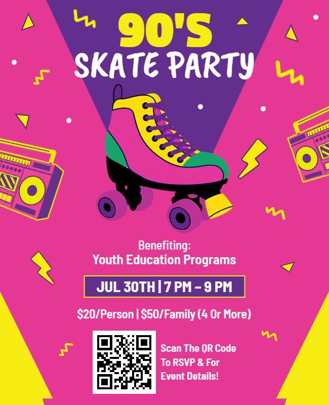 Retro 90s Skate Party Fundraiser Flyer Template