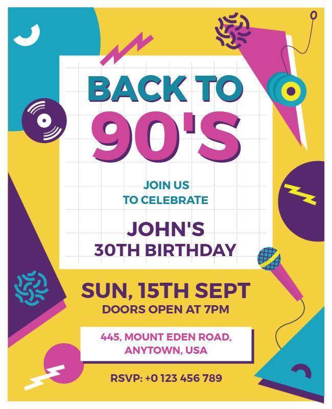 Retro 90s Theme Birthday Party Flyer Template