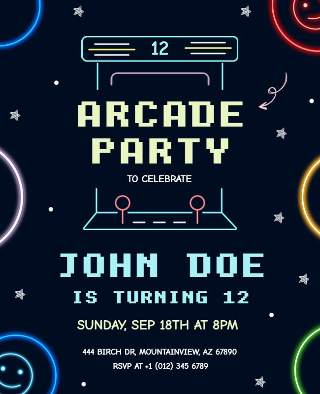 Retro Arcade Birthday Celebration Flyer Template