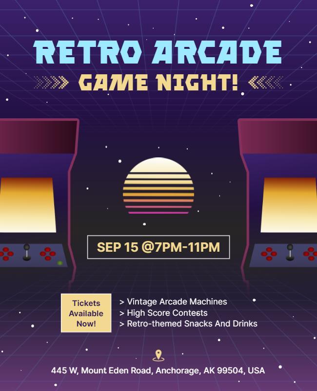 Retro Arcade Game Night Promotional Flyer Template