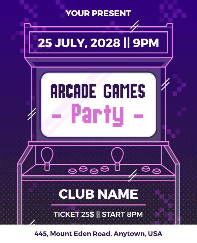 Retro Arcade Games Party Flyer Template