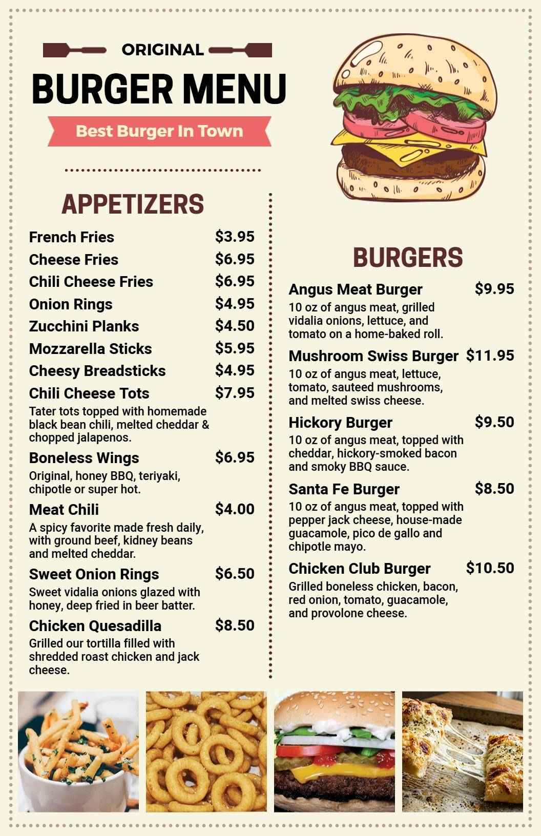 Retro Beige Classic Burger Menu Template