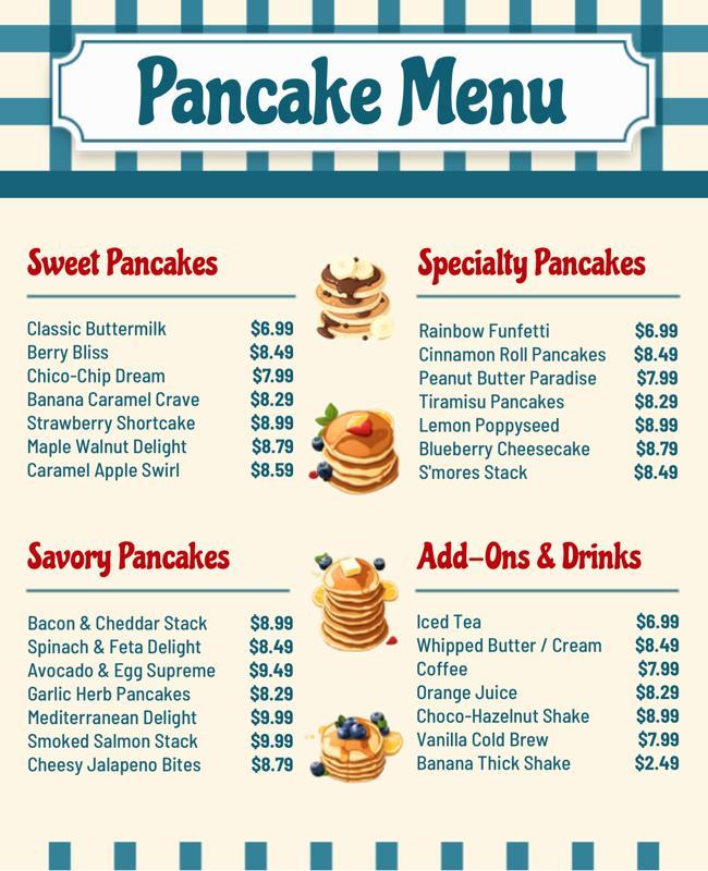 Retro Blue Checkered Pancake Menu Flyer Template