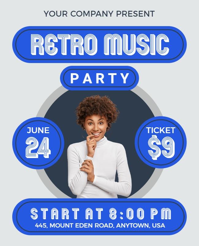Retro Blue Themed Music Party Celebration Poster Template