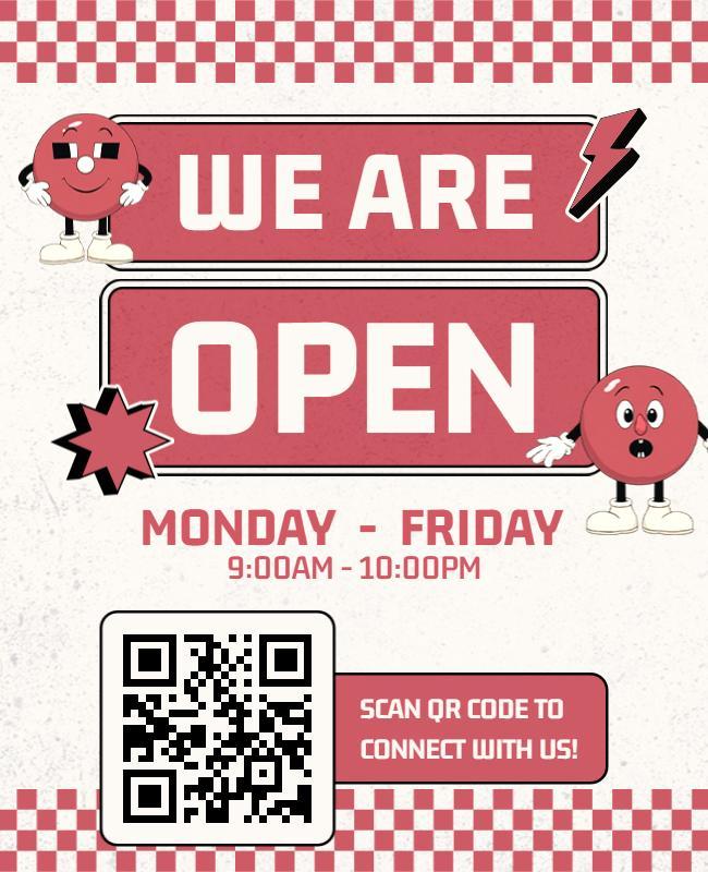 Retro Cartoon Style We Are Open Announcement Flyer Template
