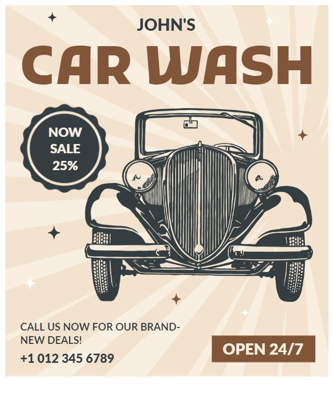 Retro Classic Car Wash Promotional Sale Poster Template