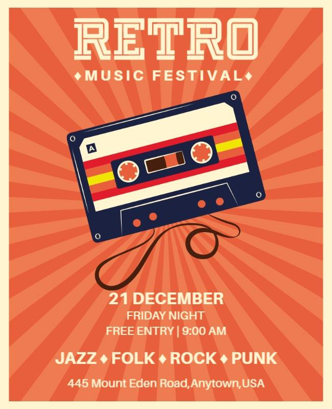 Retro Colorful Music Festival with Cassette Tape Poster Template