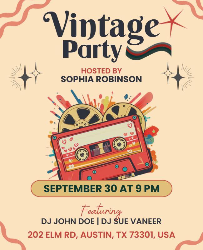 Retro Colorful Vintage Party with Cassette Design Poster Template