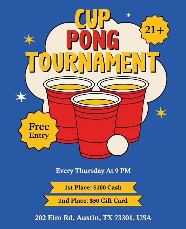 Retro Cup Pong Tournament Flyer Template