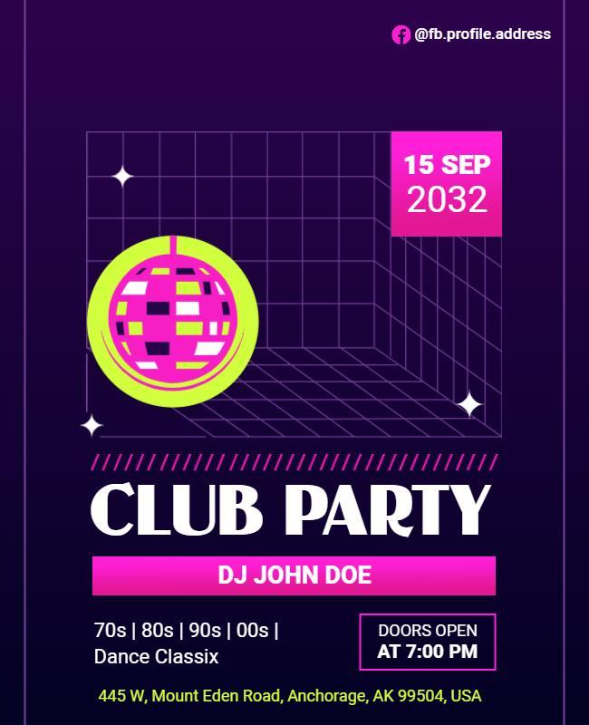 Retro Dance Club Party Event Flyer Template