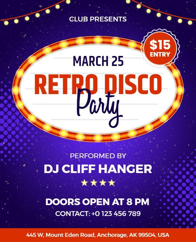 Vibrant Purple Retro Disco Party Event Flyer Template