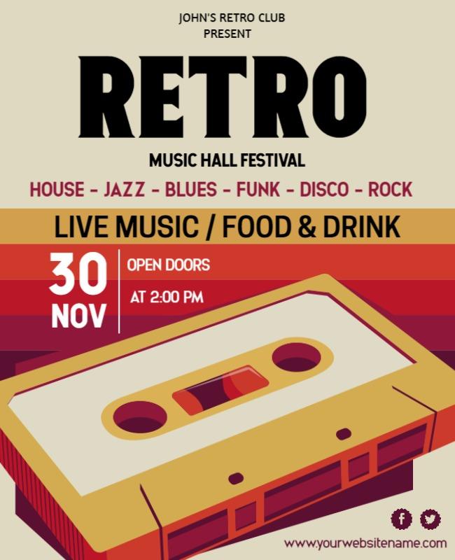 Retro Festive Music Festival with Cassette Poster Template