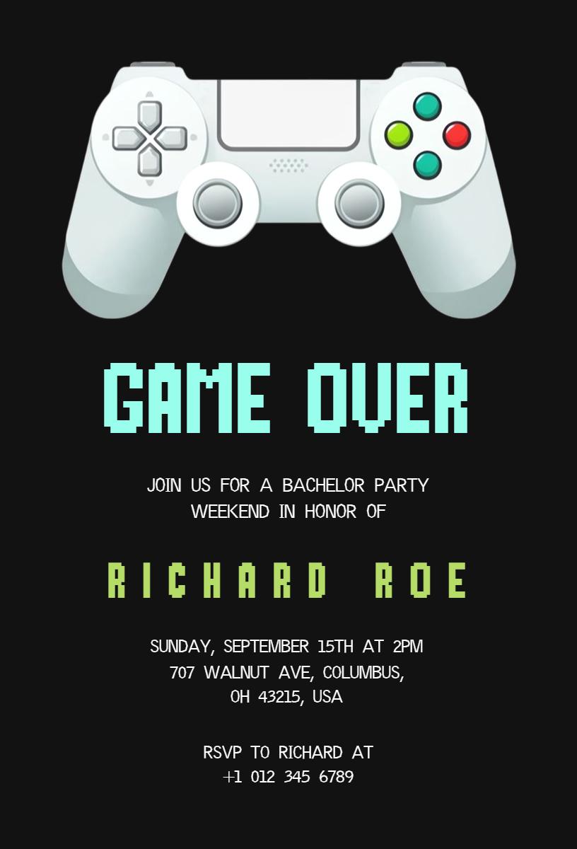 Retro Gaming Bachelor Party Weekend Invitation Template