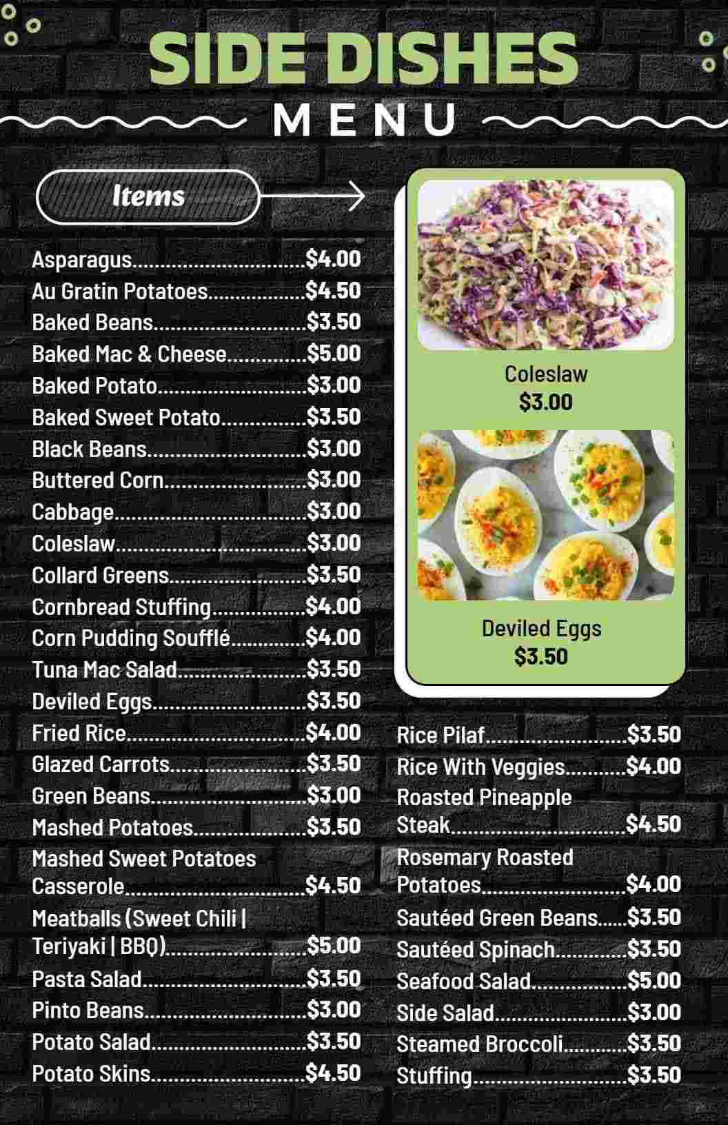 Retro Green and Black Side Dishes Selection Menu Template
