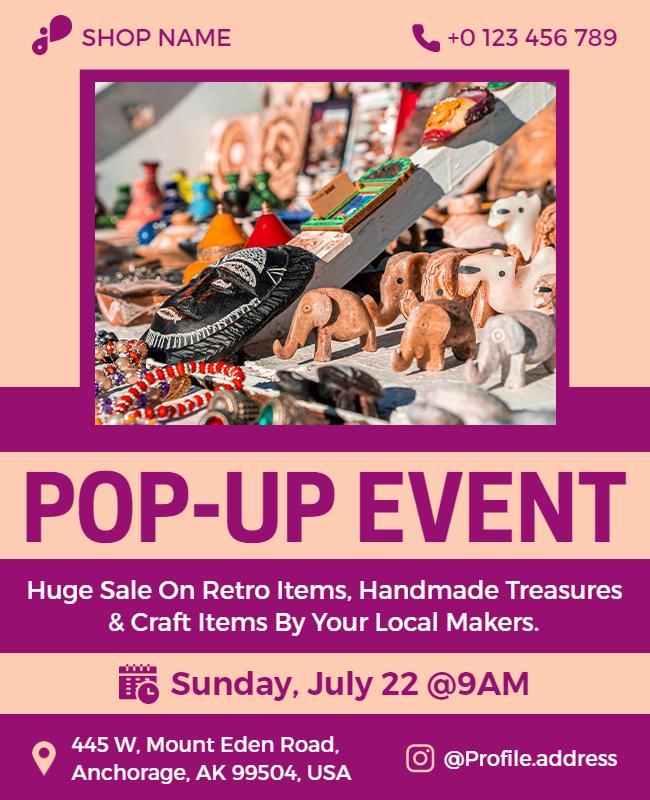 Retro Handmade Crafts Pop Up Event Flyer Template