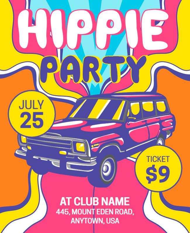 Retro Hippie Van Party Event Flyer Template