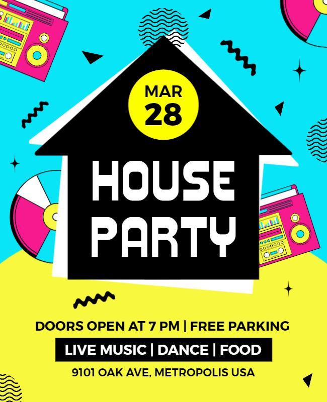 Retro House Party Celebration Flyer Template