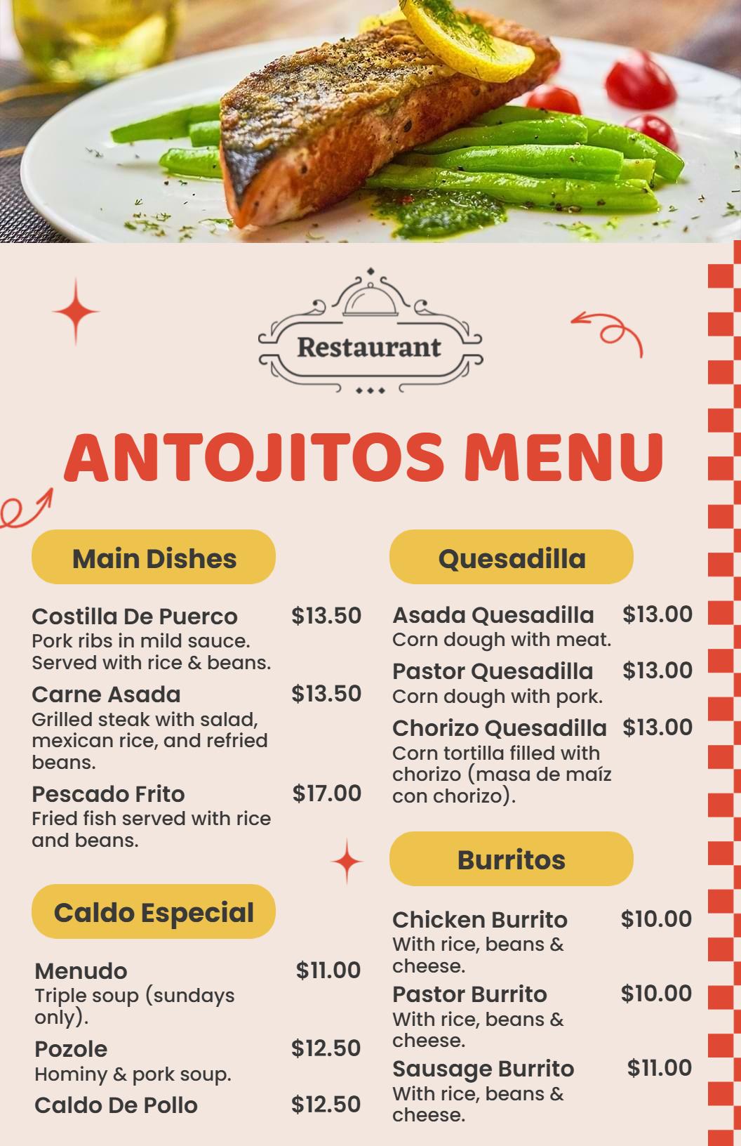 Retro Mexican Cuisine Antojitos Menu Template
