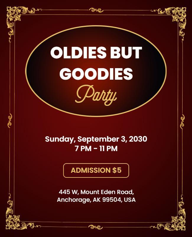 Elegant Vintage Red Oldies Party Flyer Template